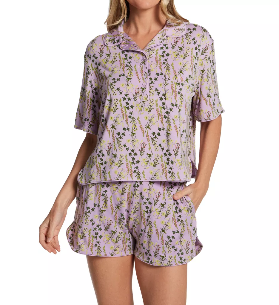 Downtime Short Sleeve Pajama Short Set Lavendula Wildflowers S