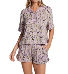 Downtime Short Sleeve Pajama Short Set Lavendula Wildflowers S