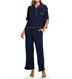 Downtime Short Sleeve Pajama Pant Set Dress Blues S