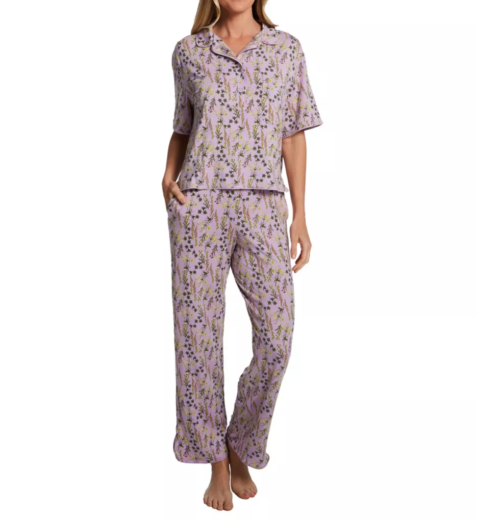 Downtime Short Sleeve Pajama Pant Set Lavendula Wildflowers S