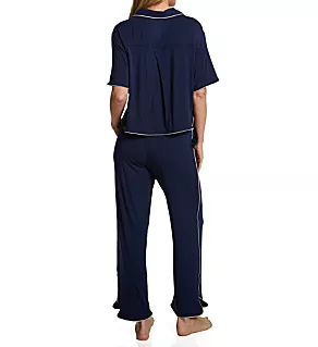 Downtime Short Sleeve Pajama Pant Set Dress Blues M