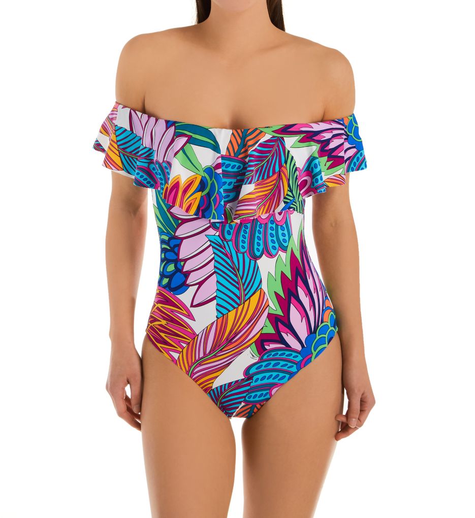 Paradise Plume Off The Shoulder One Piece Swimsuit-fs