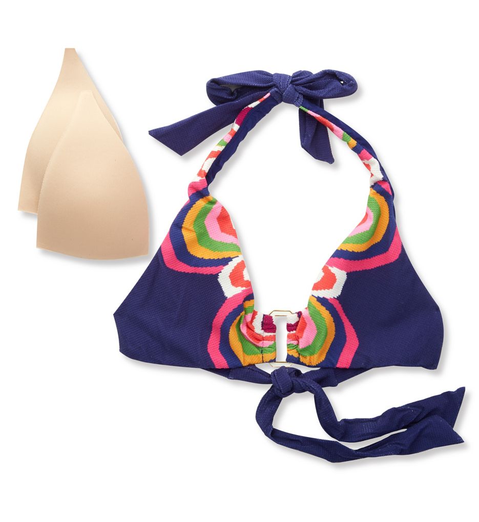 Rainbow Swirl Ring Front Halter Swim Top-cs3