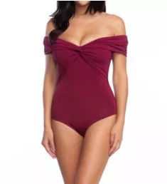 Getaway Solids Twist Bandeau One Piece Swimsuit Merlot 2