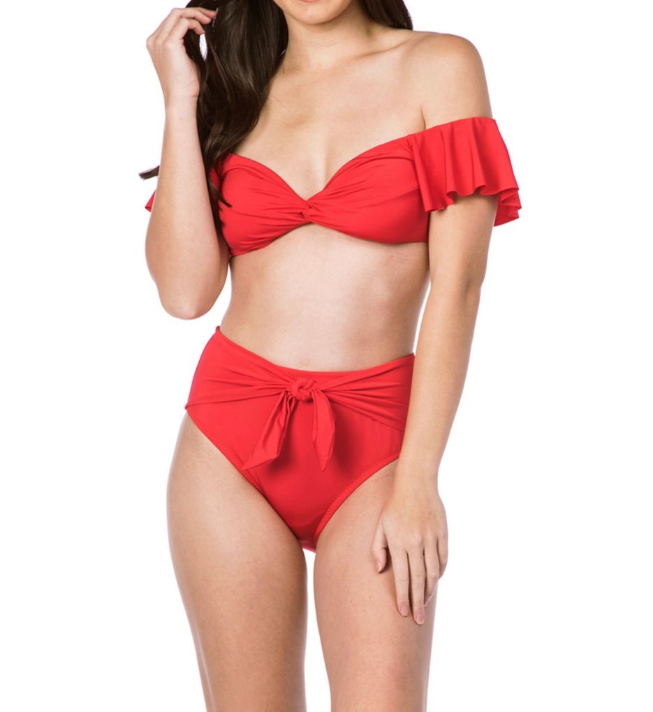 Getaway Solids Twist Off The Shoulder Swim Top-cs1