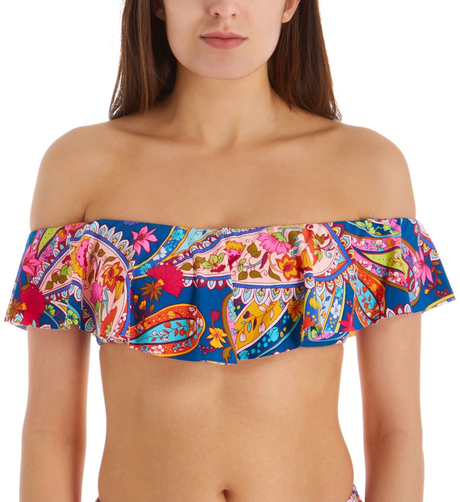 Moroccan Paisley Off The Shoulder Bandeau Swim Top-fs