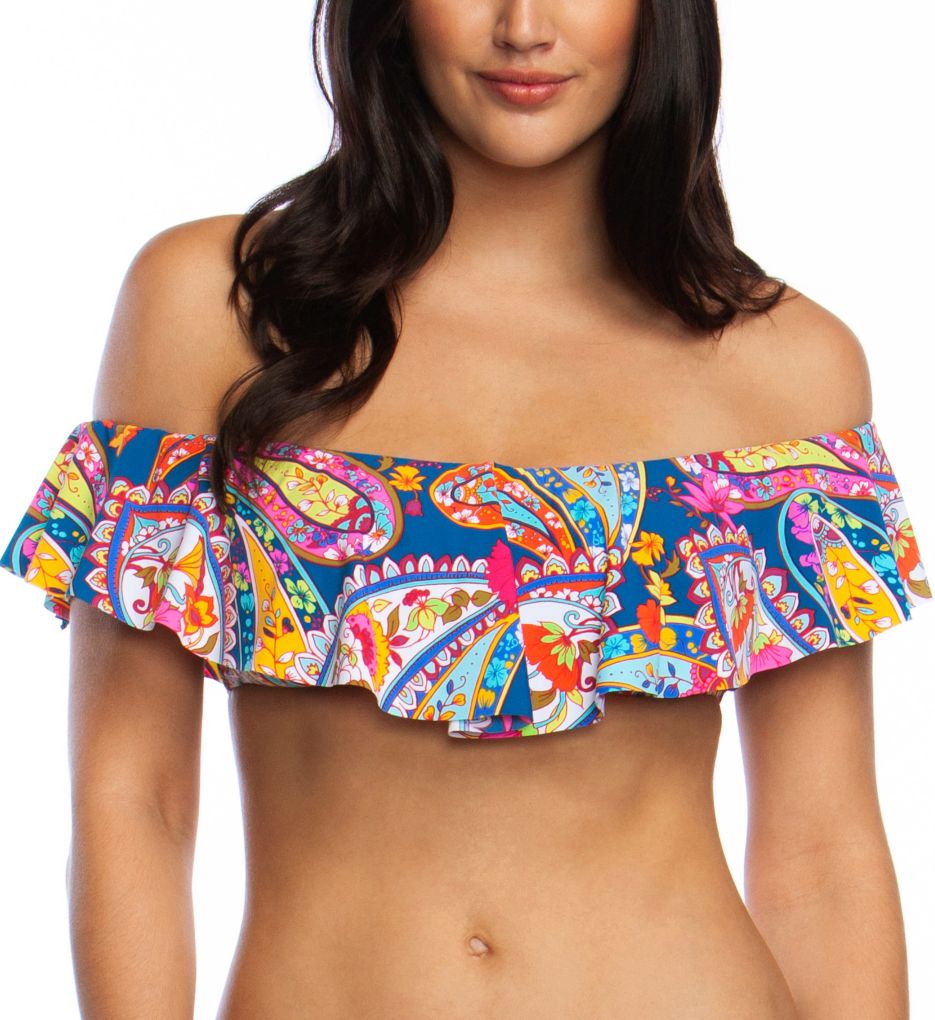 Moroccan Paisley Off The Shoulder Bandeau Swim Top-gs