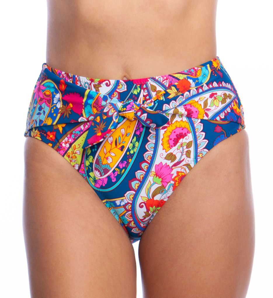 Moroccan Paisley High Waist Tie Front Swim Bottom