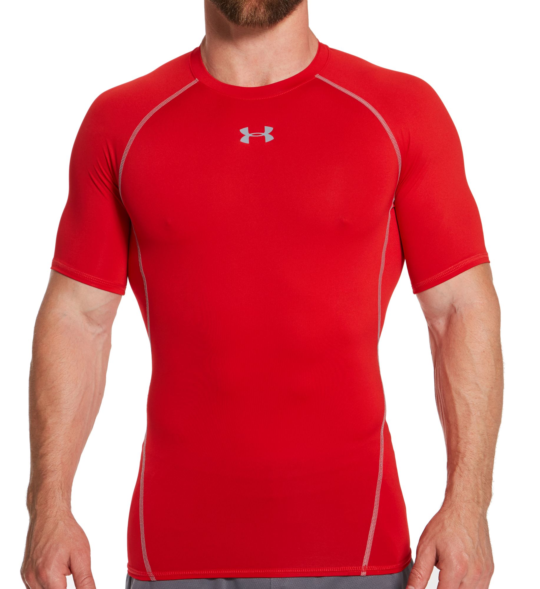 Under Armour HeatGear Armour Compression Short Sleeve Shirt Red/Steel 2XL  - Image 1