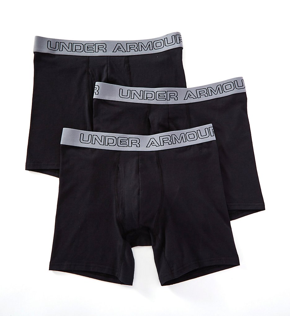 Under Armour 1277279 Cotton Stretch 6 Inch Boxer Briefs - 3 Pack (Black/black)