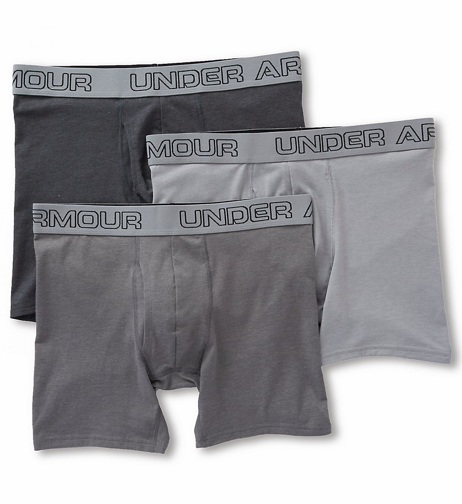 Under Armour 1277279 Cotton Stretch 6 Inch Boxer Briefs - 3 Pack (Steel/Graphite/Grey)