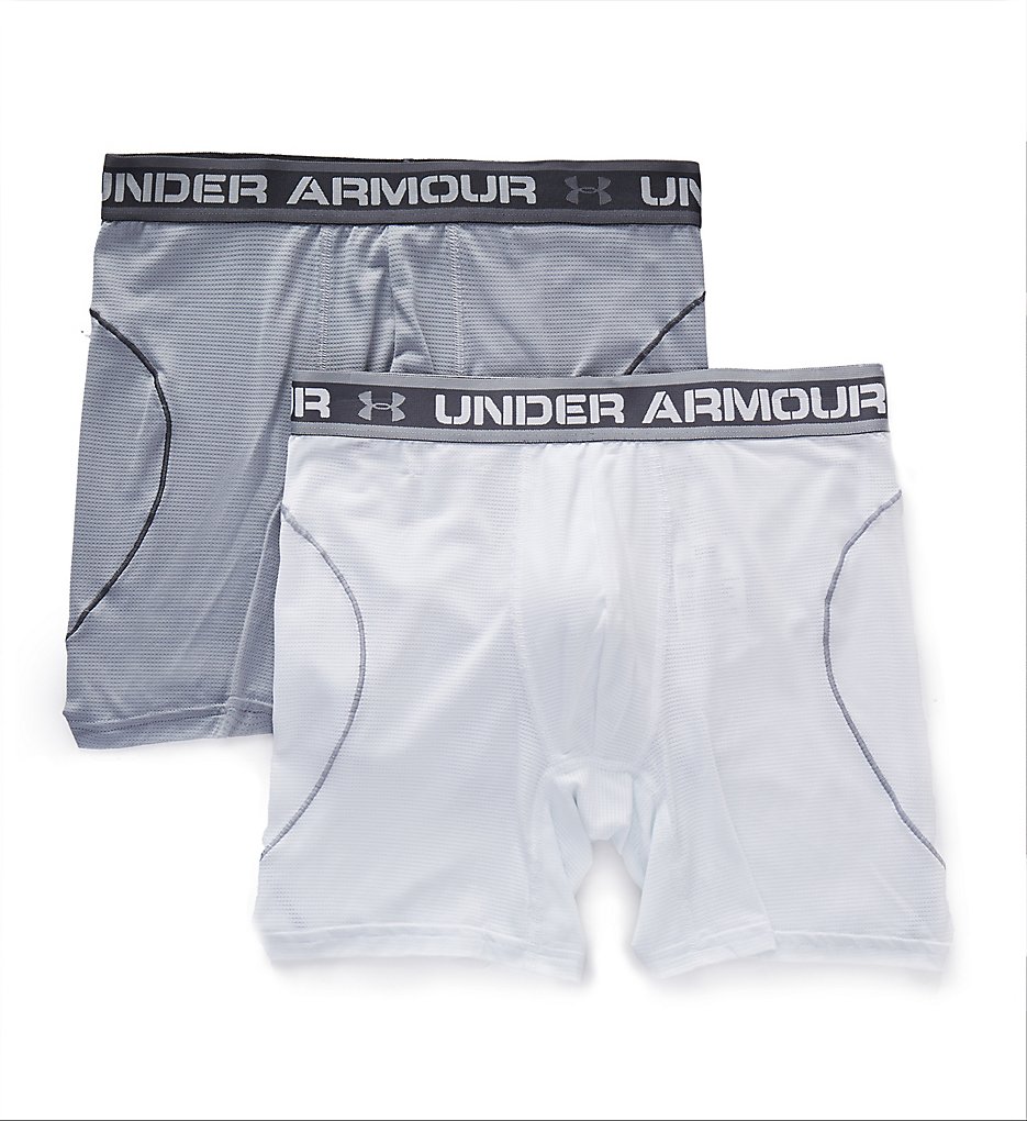 Under Armour 1290365 Iso Chill 6 Inch Boxerjocks - 2 Pack (White/Steel)