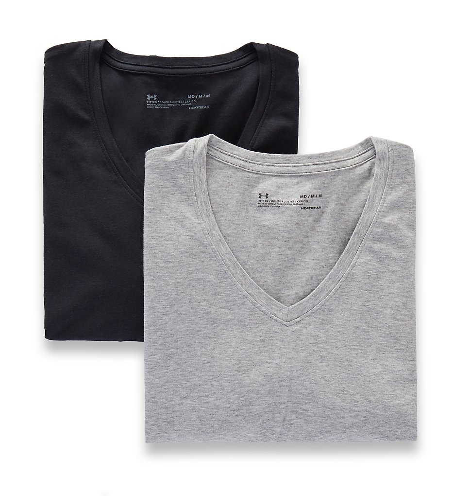 Under Armour 1300002 Cotton Stretch V-Neck T-Shirts - 2 Pack (Grey Heather/Black)