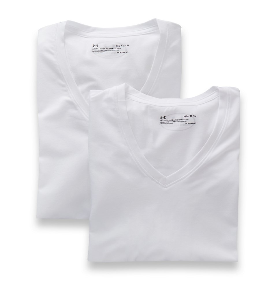 Under Armour 1300002 Cotton Stretch V-Neck T-Shirts - 2 Pack (White)