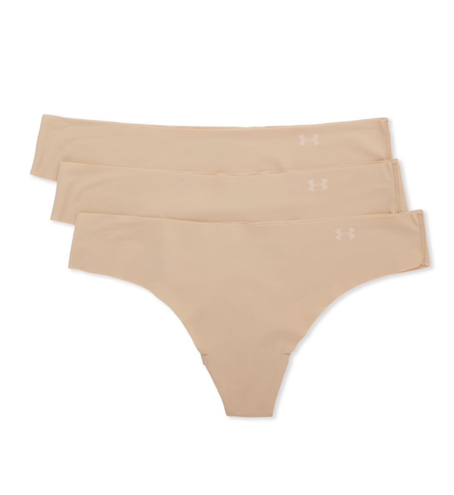 Under Armour Women's Thong Panty with Laser Cut Edge - 3 Pack in Beige | Size Small | HerRoom.com