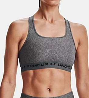 UA Crossback Medium Impact Sports Bra Charcoal Light Heather L