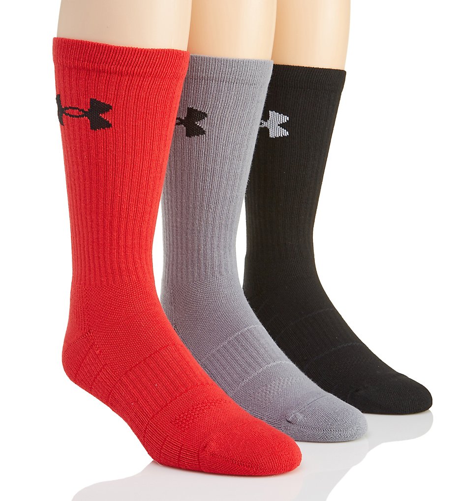 Under Armour U257 Elevated Performance Crew Socks - 3 Pack (Rocket Red Assort)