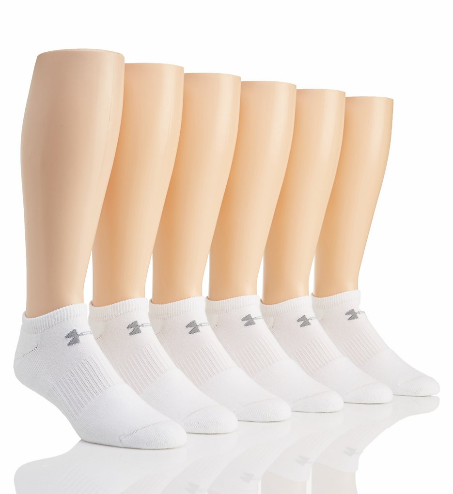 Under Armour U320 Charged Cotton 2.0 No Show Socks - 6 Pack (White/Misty Grey)