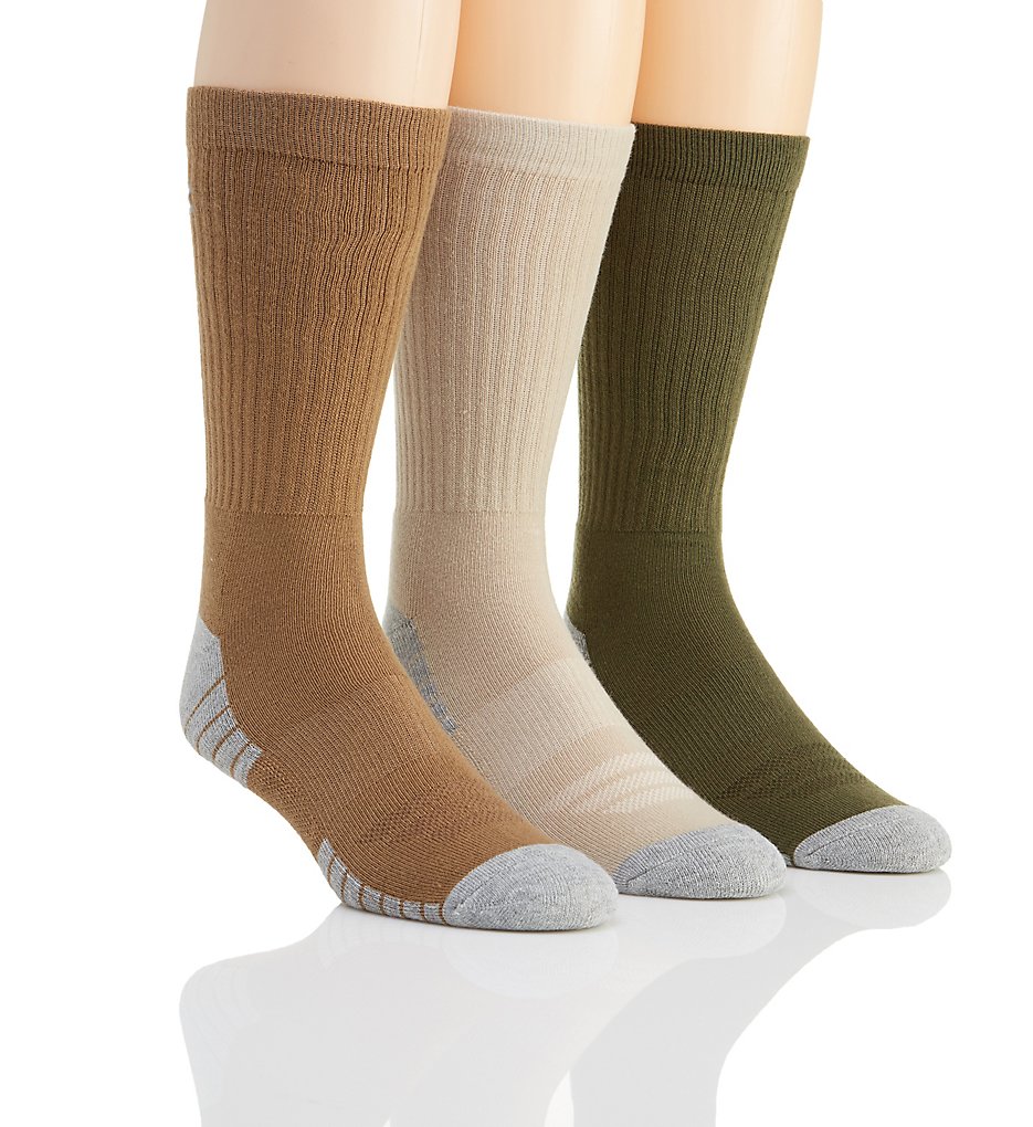 Under Armour U327 Heatgear Performance Tech Crew Socks - 3 Pack (Coyote Brown Assort)
