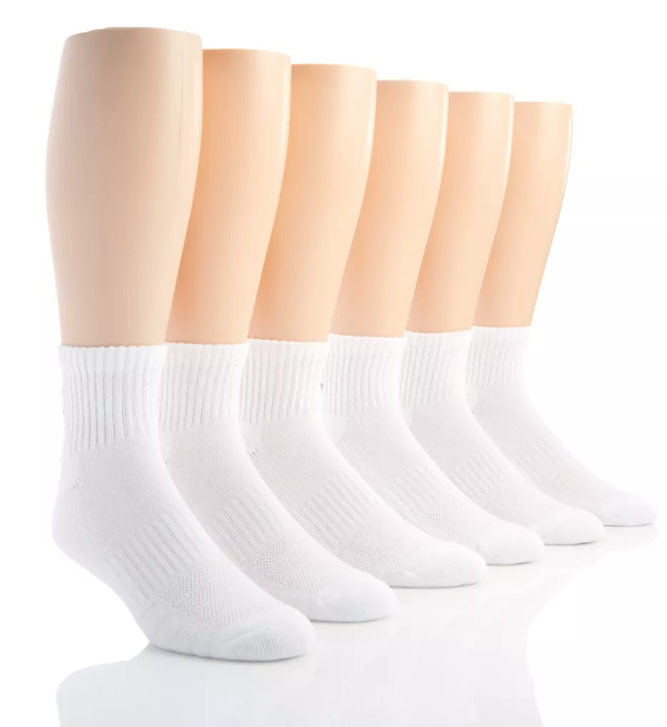 Training Cotton Quarter Socks - 6 Pack White L