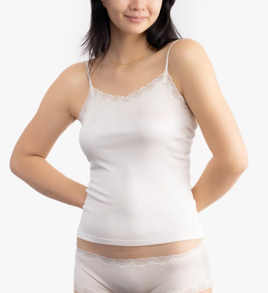 Lace Trimmed Silk Camisole Winter White XS