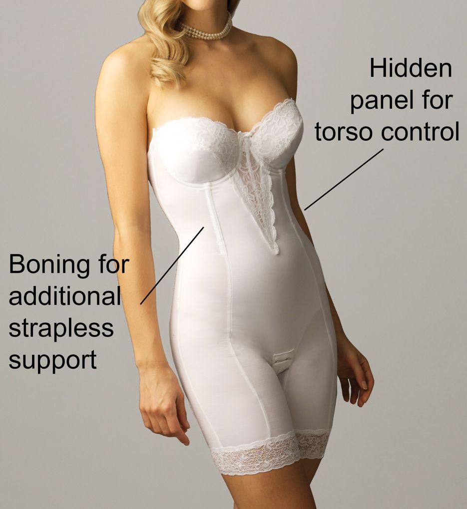 Womens White Nylon/Spandex Extra Firm Shaping Long Leg Body Shaper (34B)