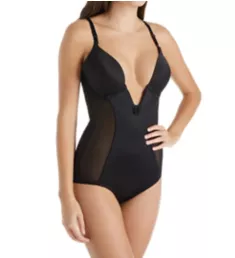 Ultra Lift Plunge Satin Panel Bodysuit Black 34B