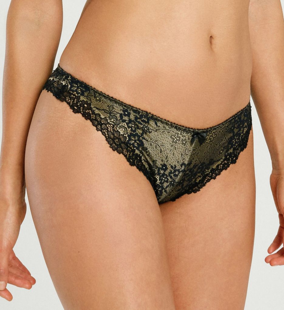 Va Bien Women's Marquise Tanga Panty in Black/Gold | Size Medium | HerRoom.com