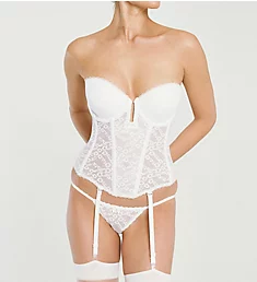 Lace Low Plunge Bustier with Garters White 34A