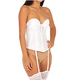 Lace Plunge Low Back Bustier with Garters White 32A