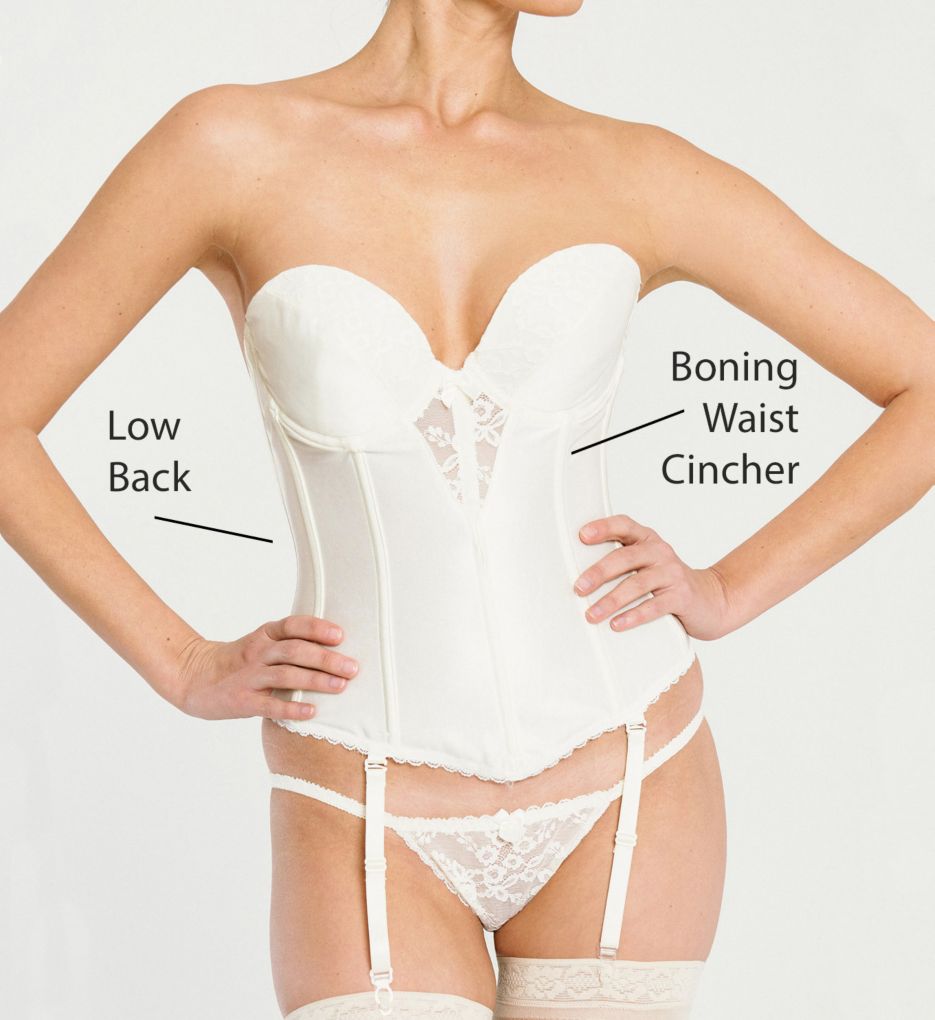 Lace Plunge Low Back Bustier with Garters