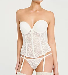 Lace Low Back Bustier with Garters Creme 32A