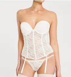 Lace Low Back Bustier with Garters Creme 32A