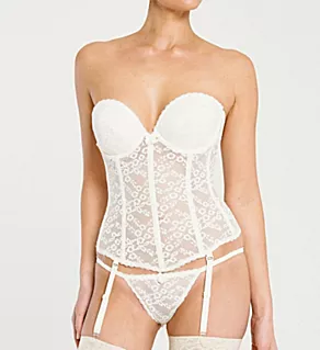 Lace Low Back Bustier with Garters Creme 32A
