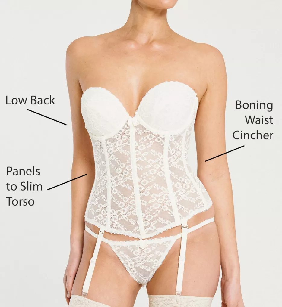 Lace Low Back Bustier with Garters Creme 32A