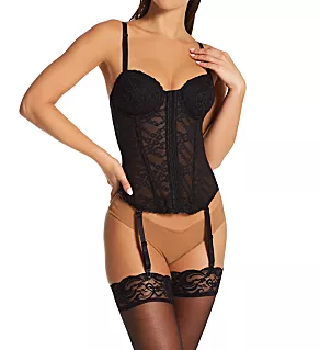 Lace Front Closure Bustier with Garters Black 32A