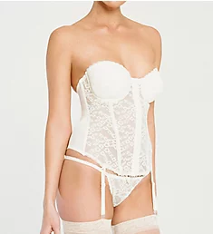 Lace Front Closure Bustier with Garters White 32A