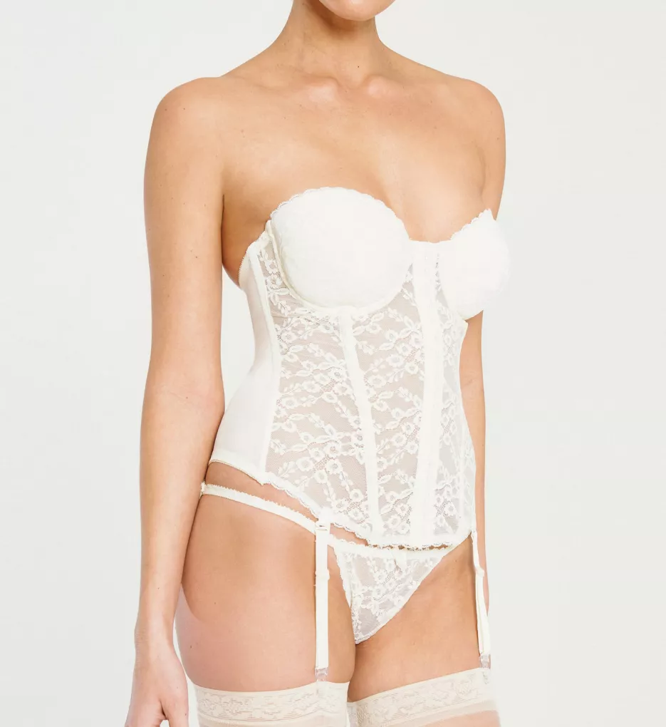 Lace Front Closure Bustier with Garters White 32A