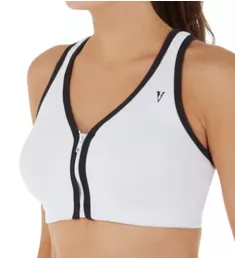 Color Block Zip Front Sports Bra White/Black 34 B/C