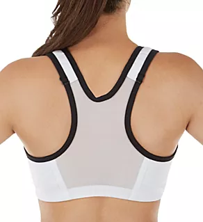 Color Block Zip Front Sports Bra White/Black 36 B/C