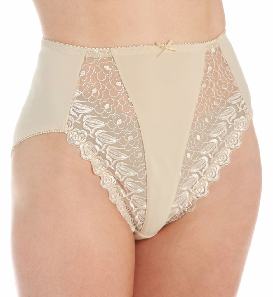 Valmont 2320 Embroidered Lace and Satin Hi-Cut Brief Panties (Nude 5)