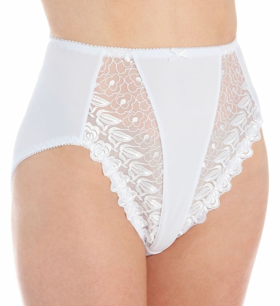 Lace high-waisted panties with satin waistband in White for Women