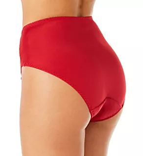 Embroidered Lace and Satin Hi-Cut Brief Panties Red 5