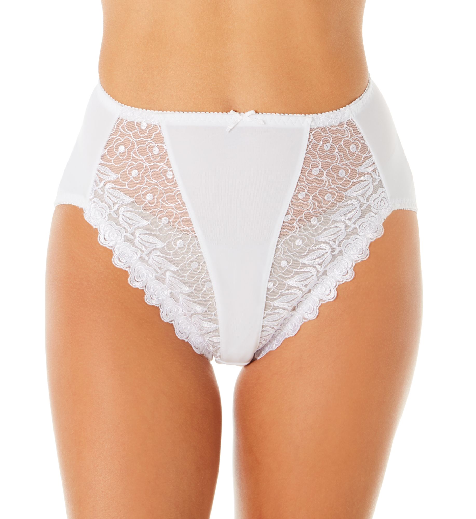 Valmont Embroidered Lace and Satin Hi-Cut Brief Panties White 8  - Image 1