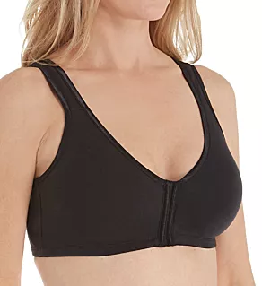 Satin Trim Front Closure Soft Bra Black 34A