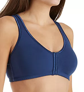 Satin Trim Front Closure Soft Bra Navy 46B