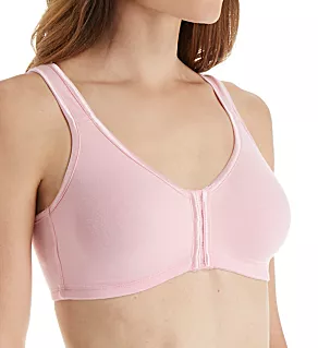 Satin Trim Front Closure Soft Bra Pink 34A