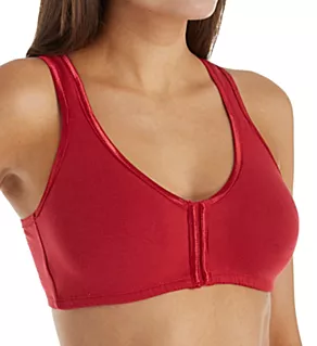 Satin Trim Front Closure Soft Bra Red 34A