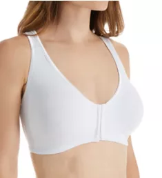 Satin Trim Front Closure Soft Bra White 34A