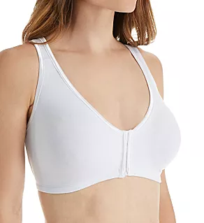 Satin Trim Front Closure Soft Bra White 34A